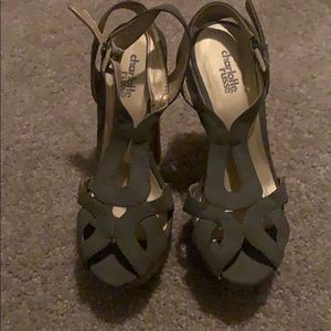 Green and tan high heels